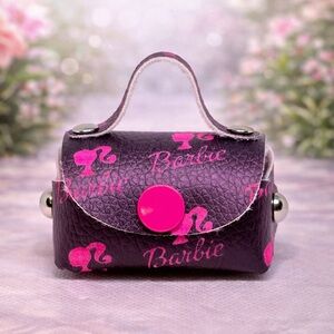 Barbie Inspired Black Mini Handbag for fashion dolls with Hot Pink Logos